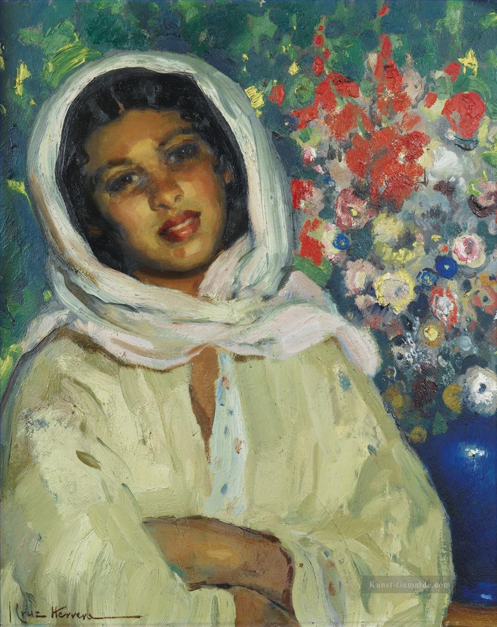 Junge Frau mit Blumenbeben Genre Araber Ölgemälde